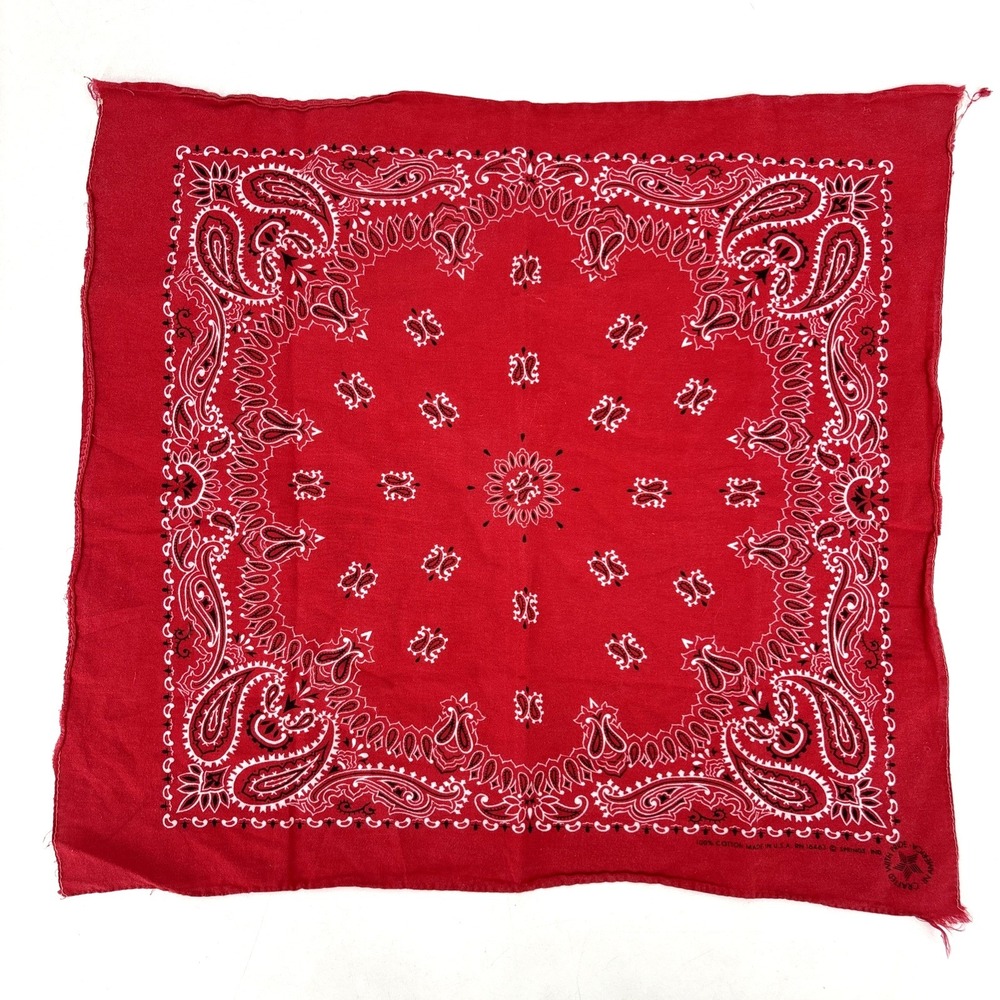Vintage Western WAMCRAFT Red 16" Bandana RN 16463 USA Cotton Handkerchief FLAW